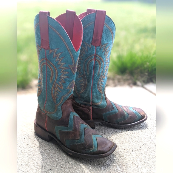 MACIE BEAN M9011 "Wave on Wave" Chevron toast/turquoise cowgirl rodeo boots sz 6 - Picture 4 of 15